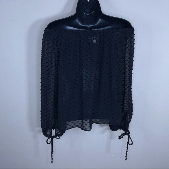 XS WILDFOX BLACK DOT PEASANT BLOUSE OFF SHOULDER RETRO GOTH LONG SLEEVE - Picture 4 of 11